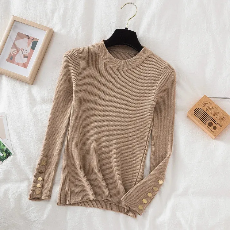 Thick buttoned Long Sleeve o-neck sweater