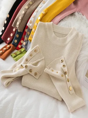 Thick buttoned Long Sleeve o-neck sweater