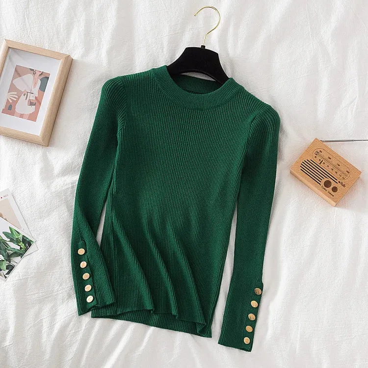 Thick buttoned Long Sleeve o-neck sweater