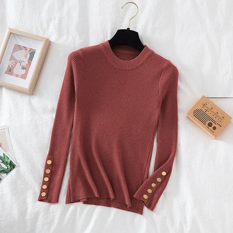 Thick buttoned Long Sleeve o-neck sweater