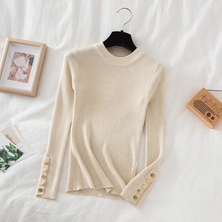 Thick buttoned Long Sleeve o-neck sweater