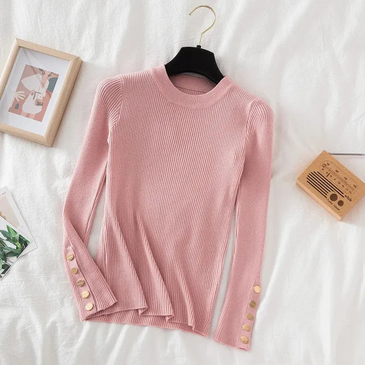 Thick buttoned Long Sleeve o-neck sweater