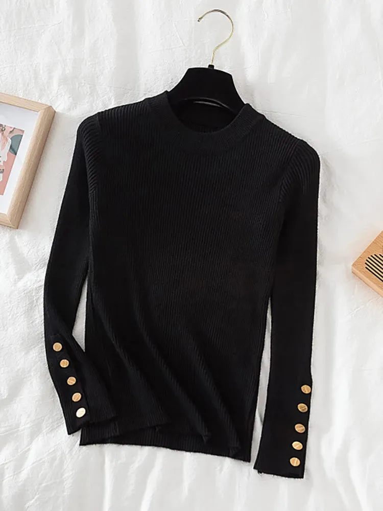 Thick buttoned Long Sleeve o-neck sweater