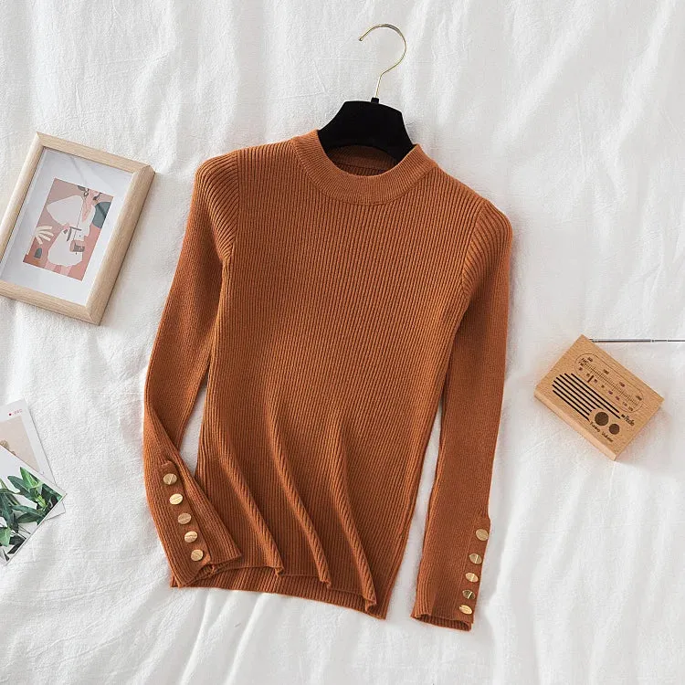 Thick buttoned Long Sleeve o-neck sweater