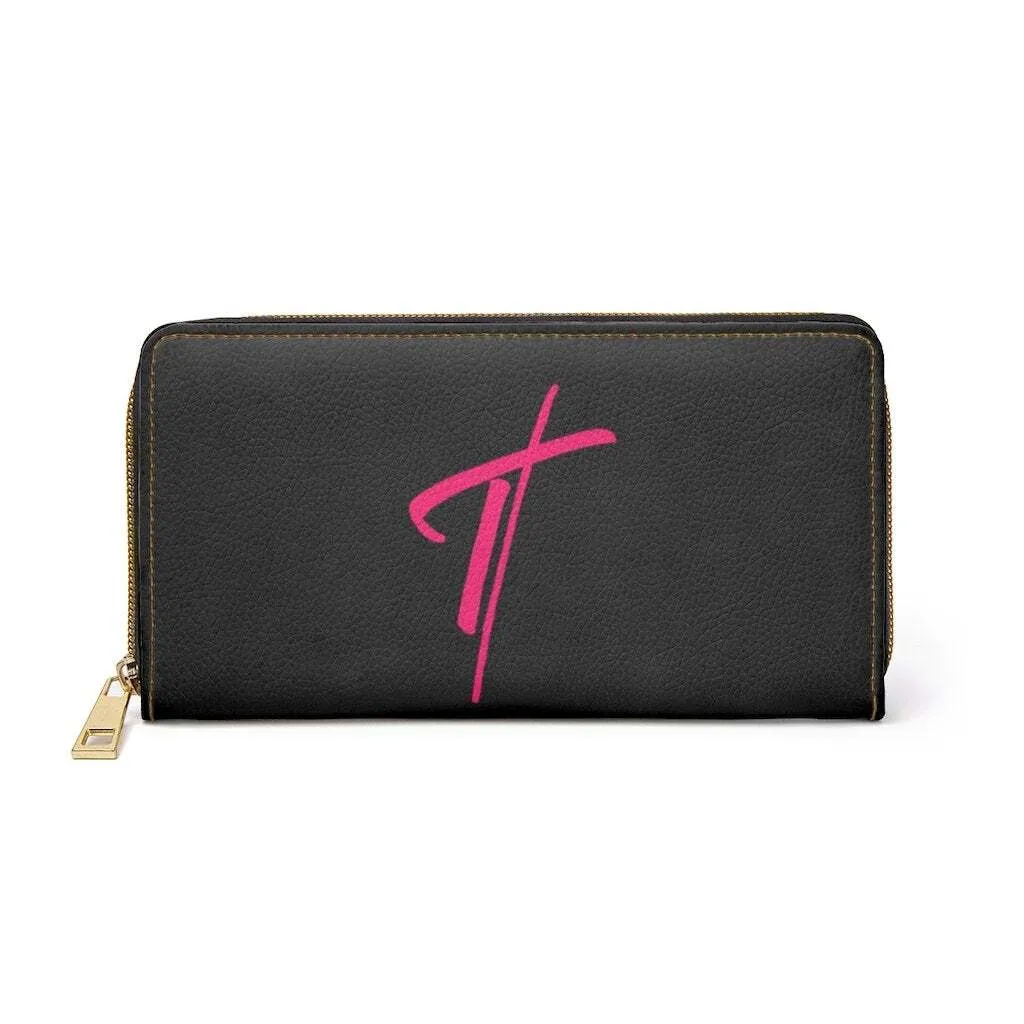 Uniquely You Womens Wallet - Zip Purse / Black & Pink Cross