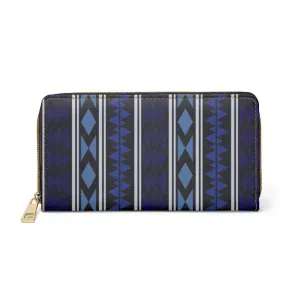 Uniquely You Womens Wallet - Zip Purse / Blue Geometric Aztec V-