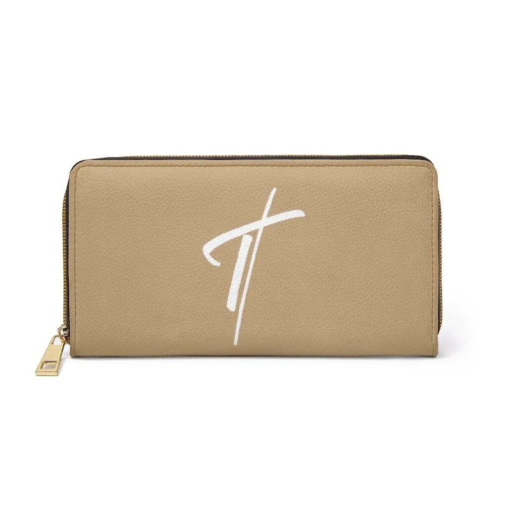 Uniquely You Womens Wallet - Zip Purse / Camel Brown & White Cross