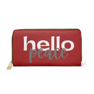 Uniquely You Womens Wallet - Zip Purse / Dark Red & White Hello Peace