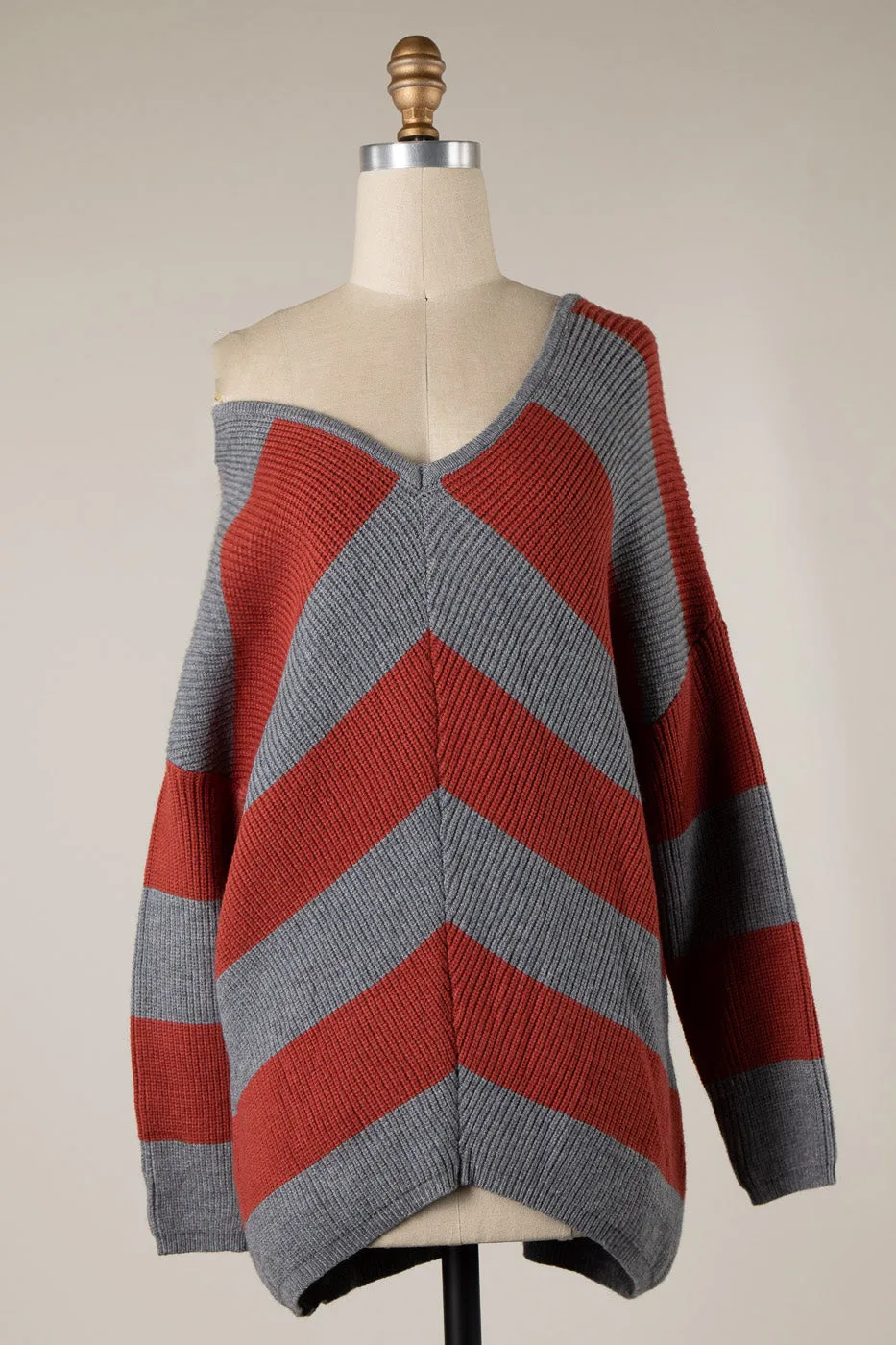 V NECK CHEVRON PATTERN CABLE KNIT SWEATER 1 PACK