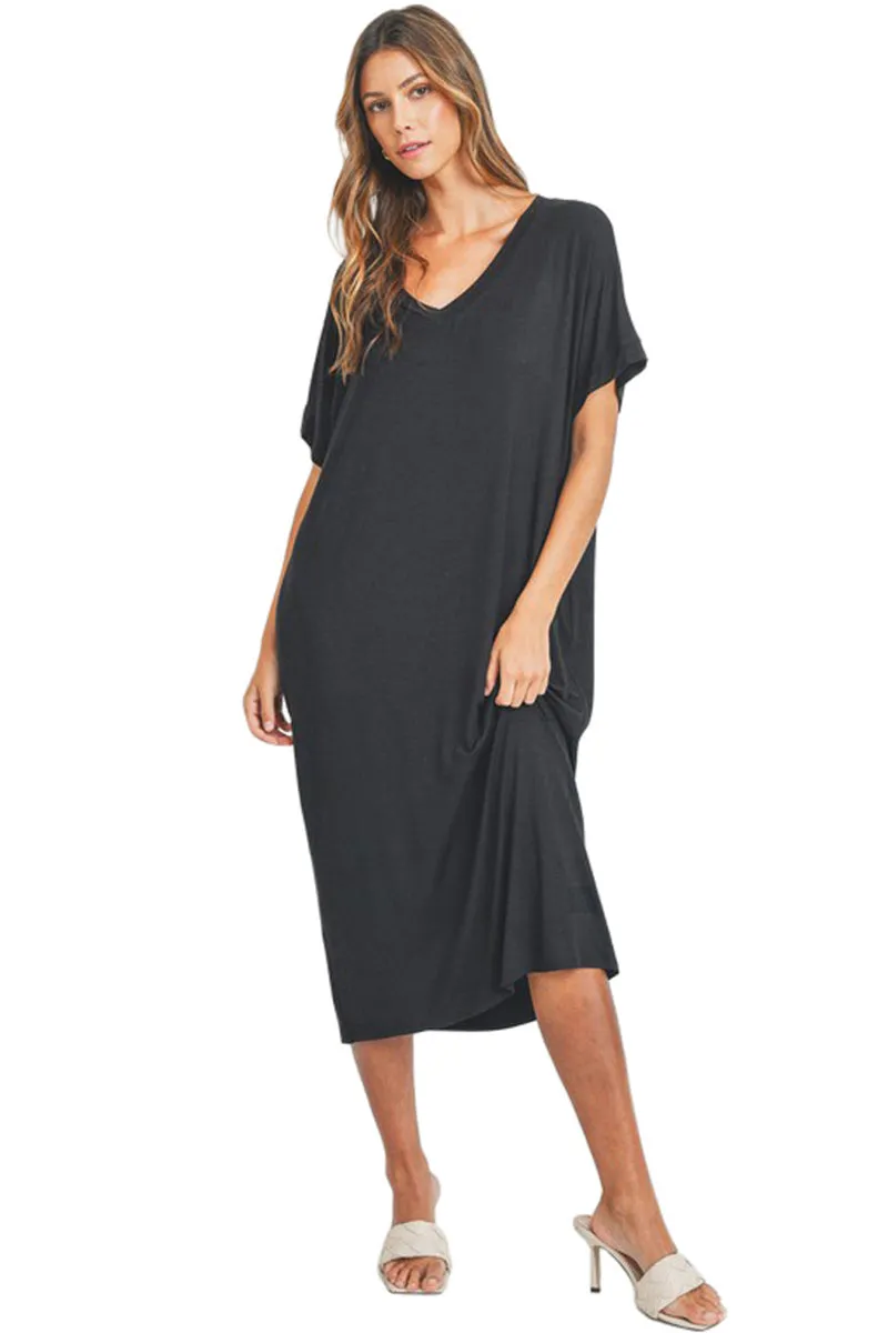 V-Neck Short Sleeve Midi Dress