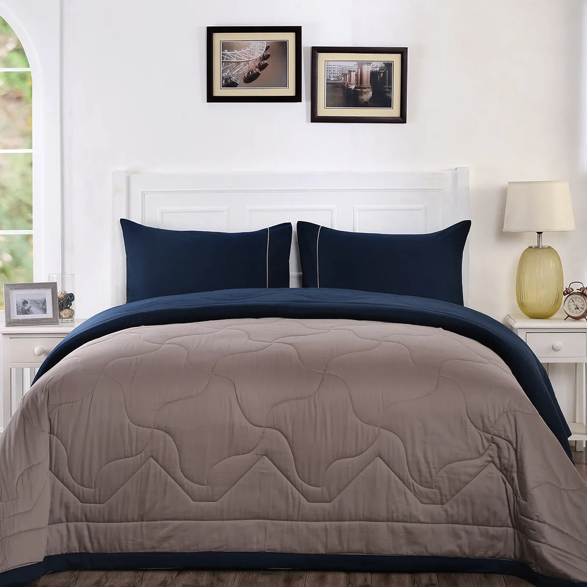 Vincent Light Weight Winter Quilt Indigo/Grey Marble