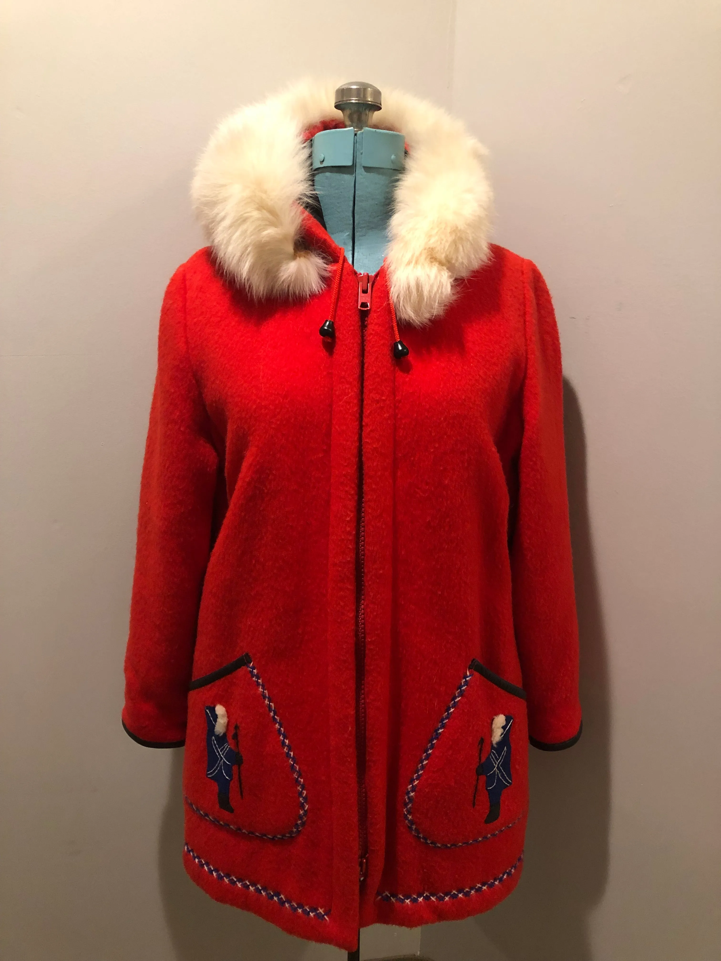 Vintage James Bay Red Northern Parka with Fur Trimmed Hood, Made in Canada, SOLD