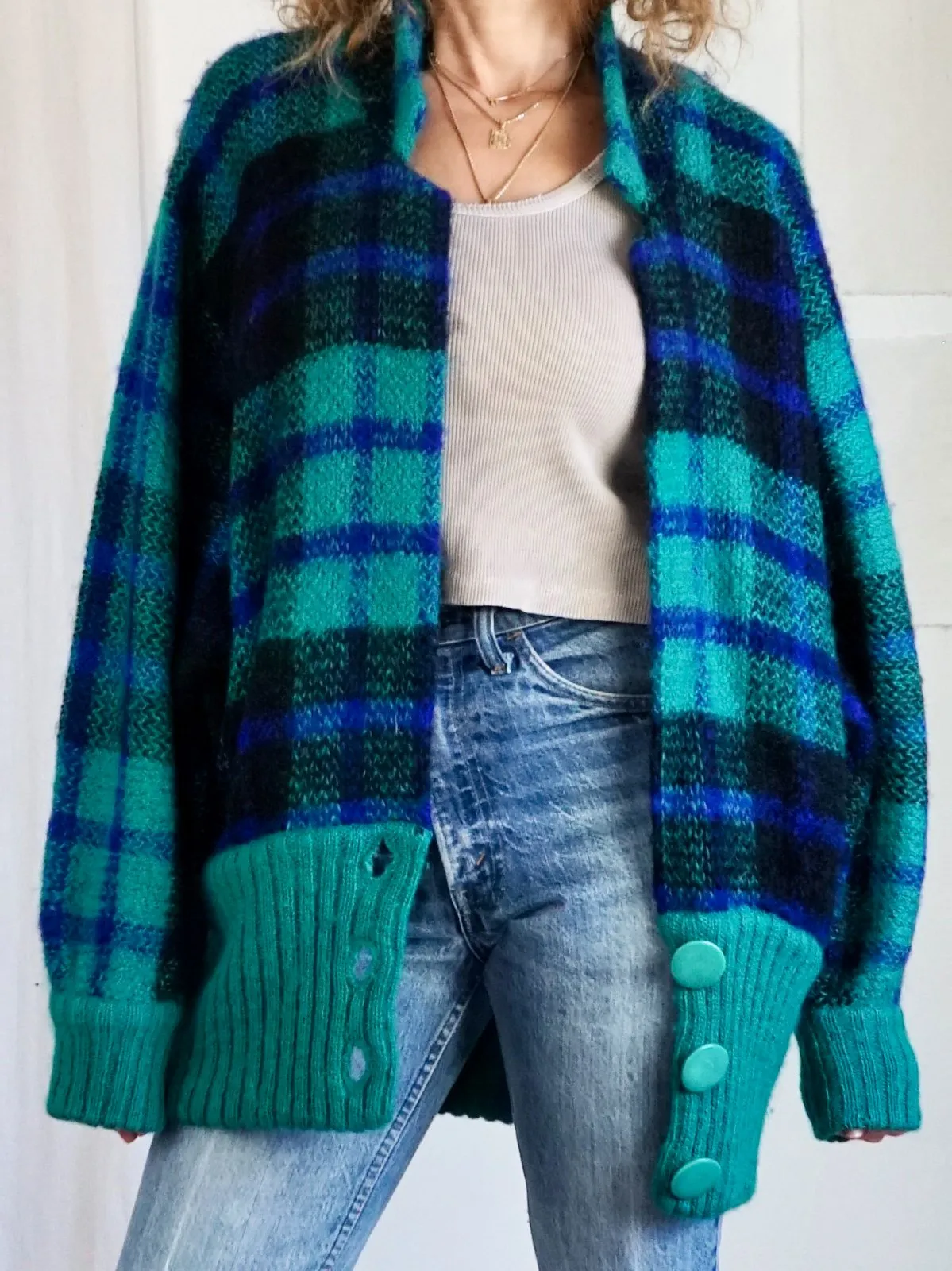 Vintage Mohair Slouchy Plaid Cardigan