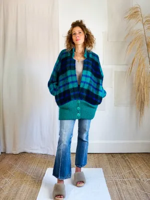 Vintage Mohair Slouchy Plaid Cardigan