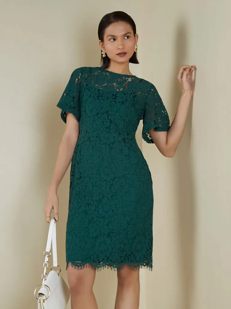 Wardrobe Bottle Green Lace Design Dress