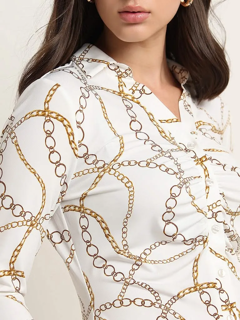 Wardrobe White Chain-Detailed Ruched Shirt