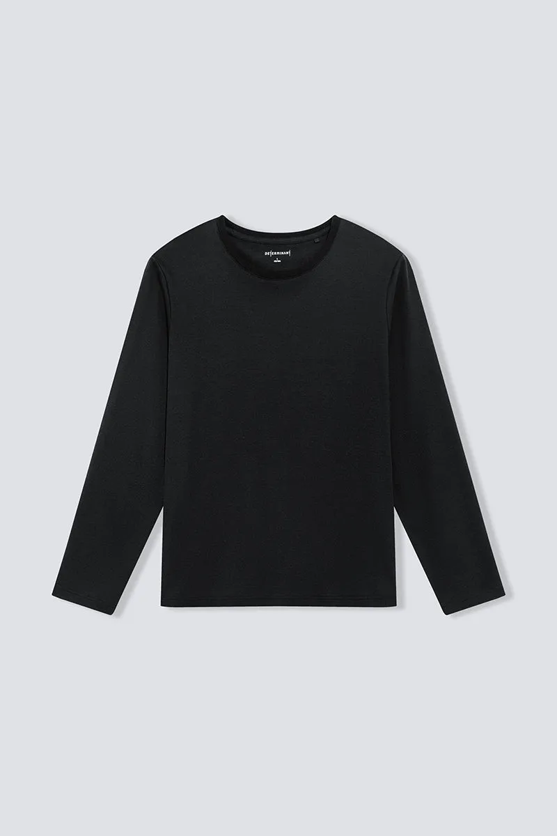 Waterless Dye Long Sleeve Crew Neck T-Shirt | Black BKYD01