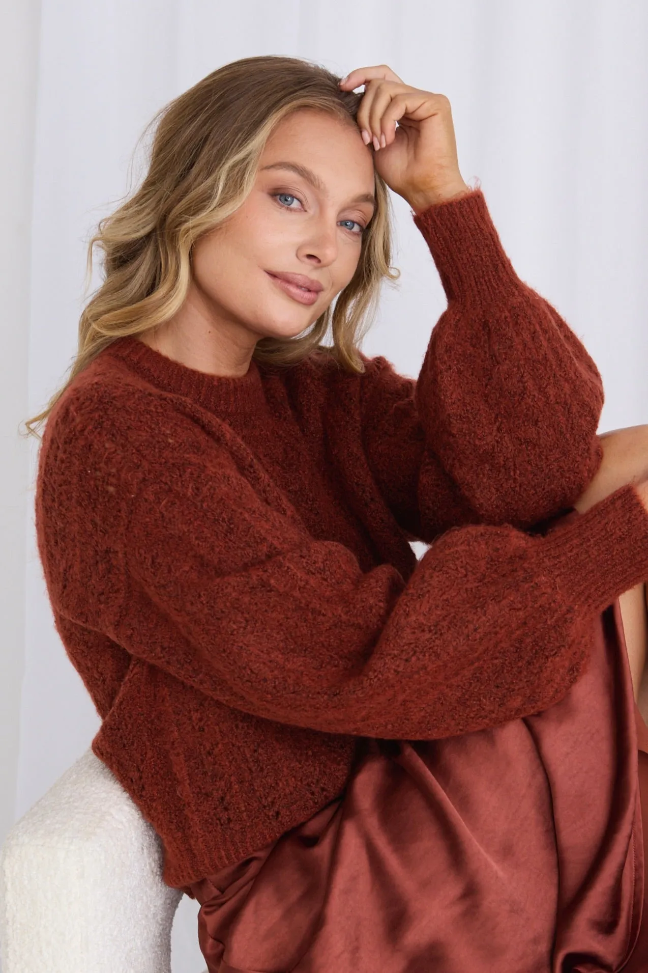 Winnie Copper Pointelle Fluffy Knit Jumper