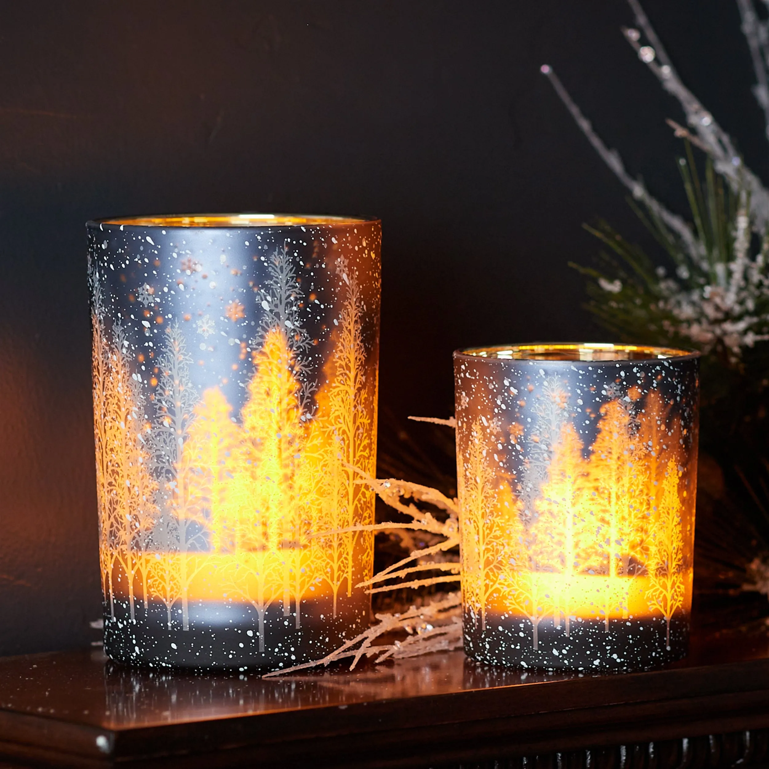 Winter Night Glass Candle Holders