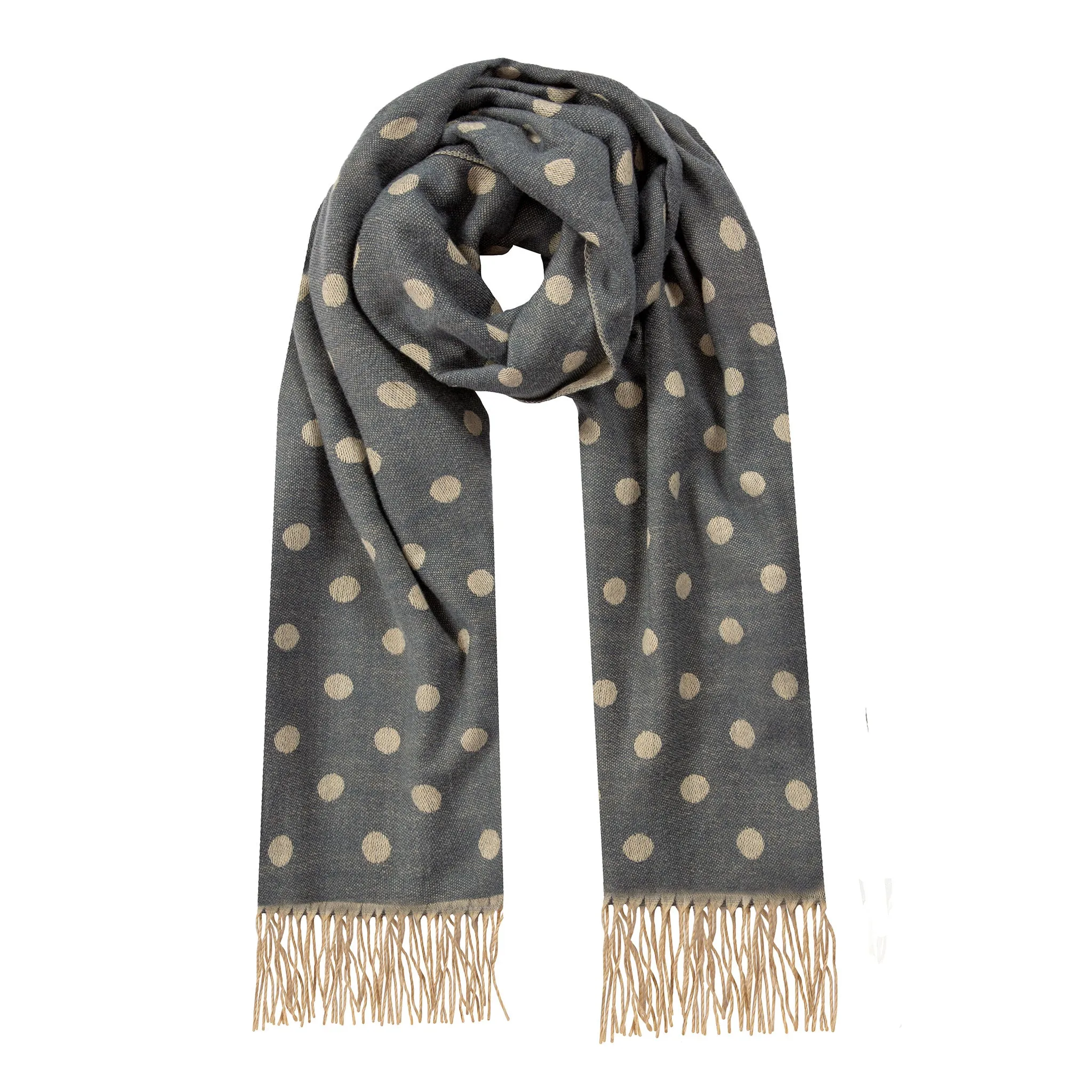 Women’s Reversible Polka Dot Scarf with Tassels