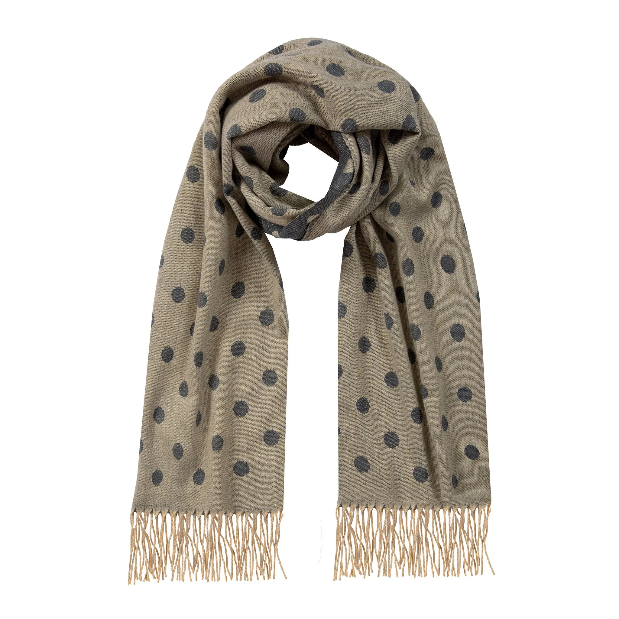 Women’s Reversible Polka Dot Scarf with Tassels