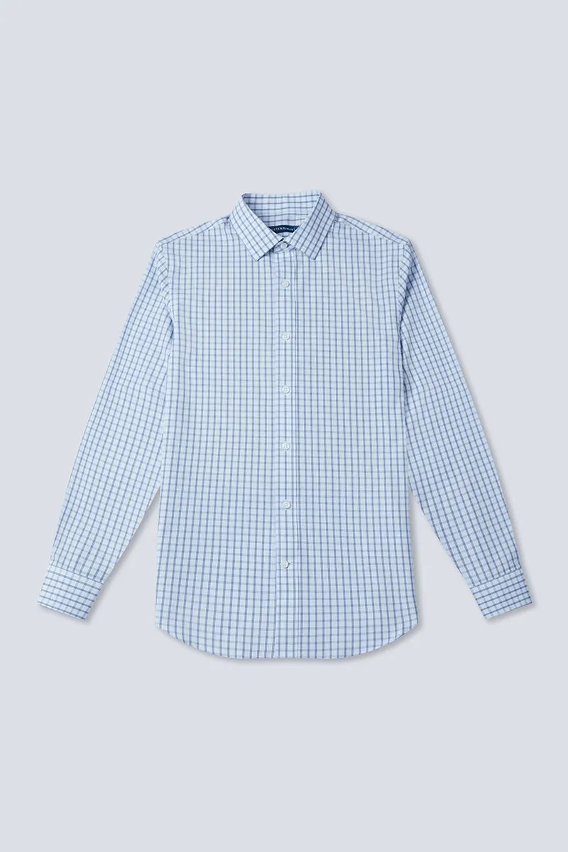 Wrinkle-Free Poplin Dress Shirt | Light Blue Check 15026N