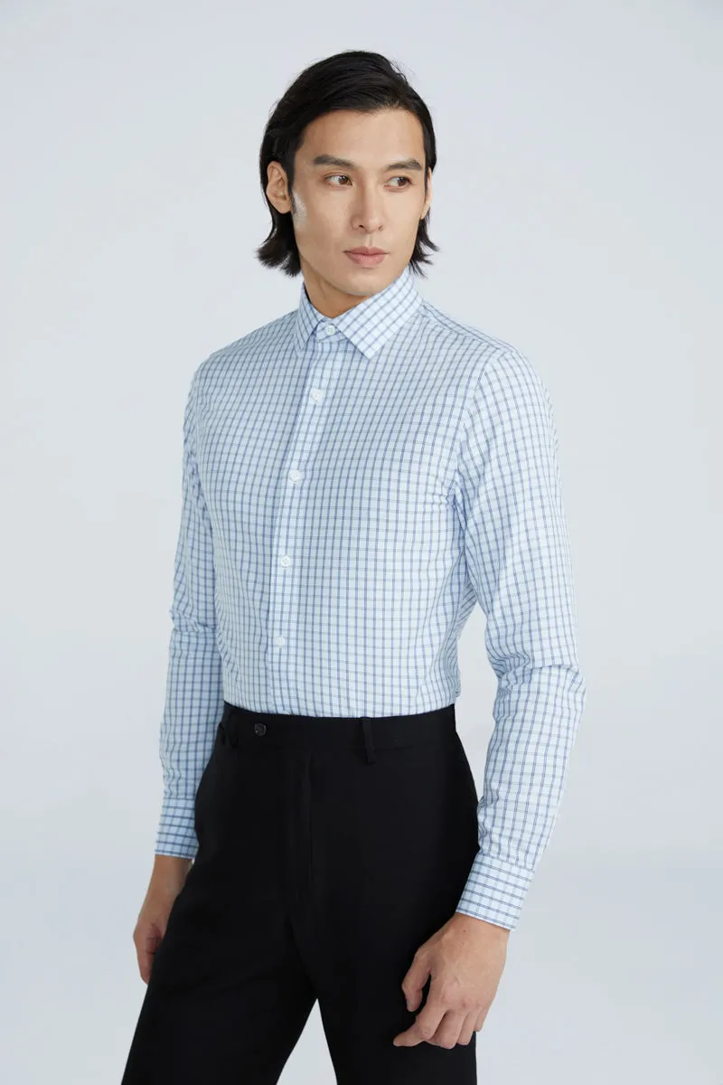 Wrinkle-Free Poplin Dress Shirt | Light Blue Check 15026N