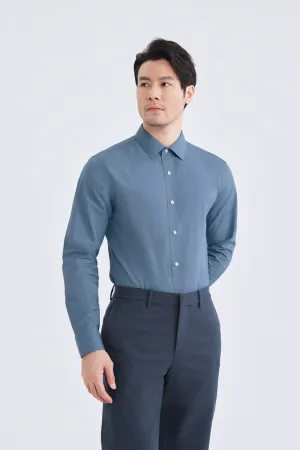 Wrinkle-Free Poplin Dress Shirt | Mid Blue Semi Plain 28514N