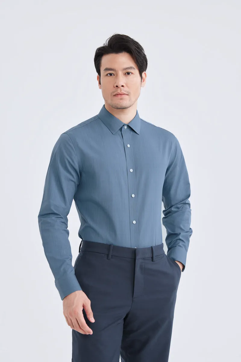 Wrinkle-Free Poplin Dress Shirt | Mid Blue Semi Plain 28514N