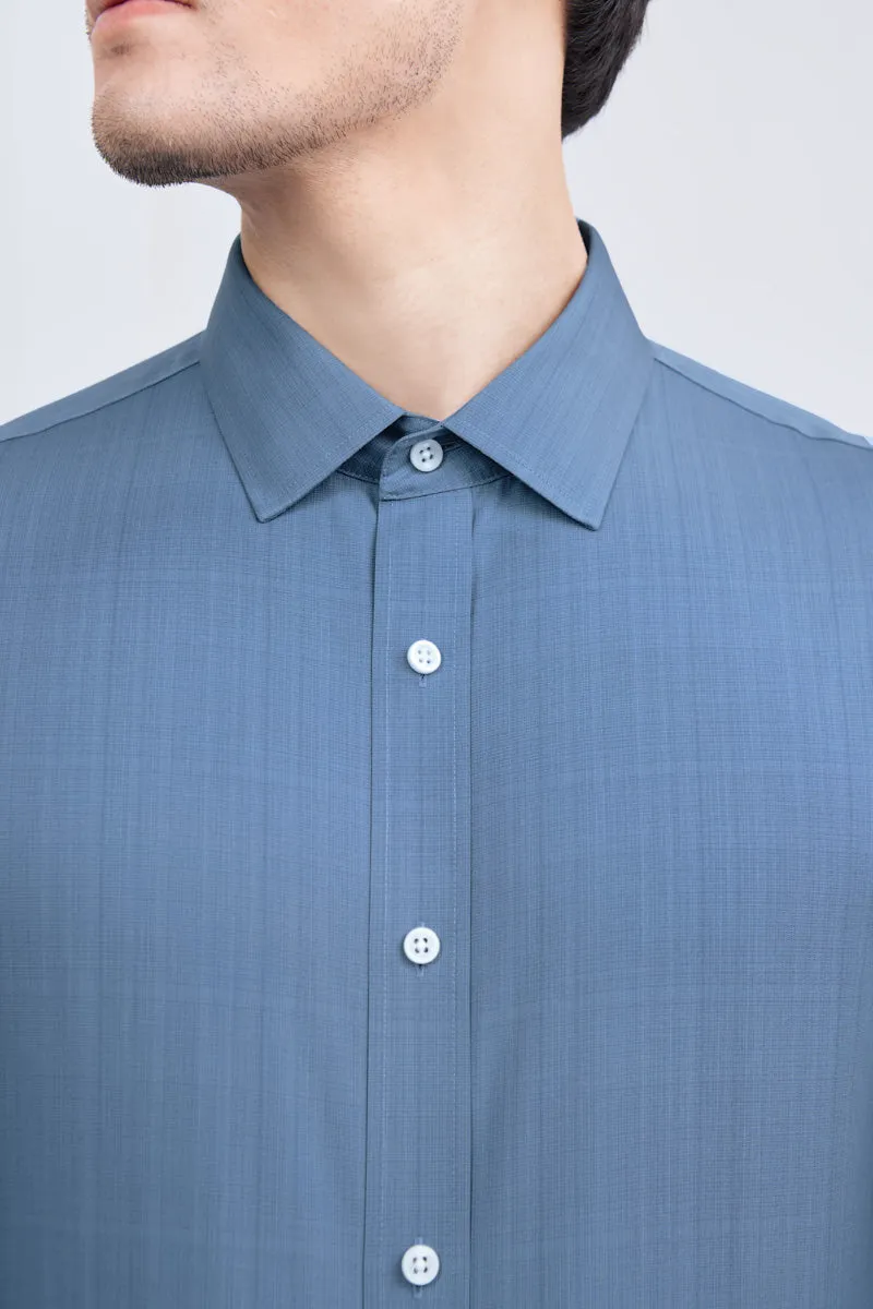 Wrinkle-Free Poplin Dress Shirt | Mid Blue Semi Plain 28514N